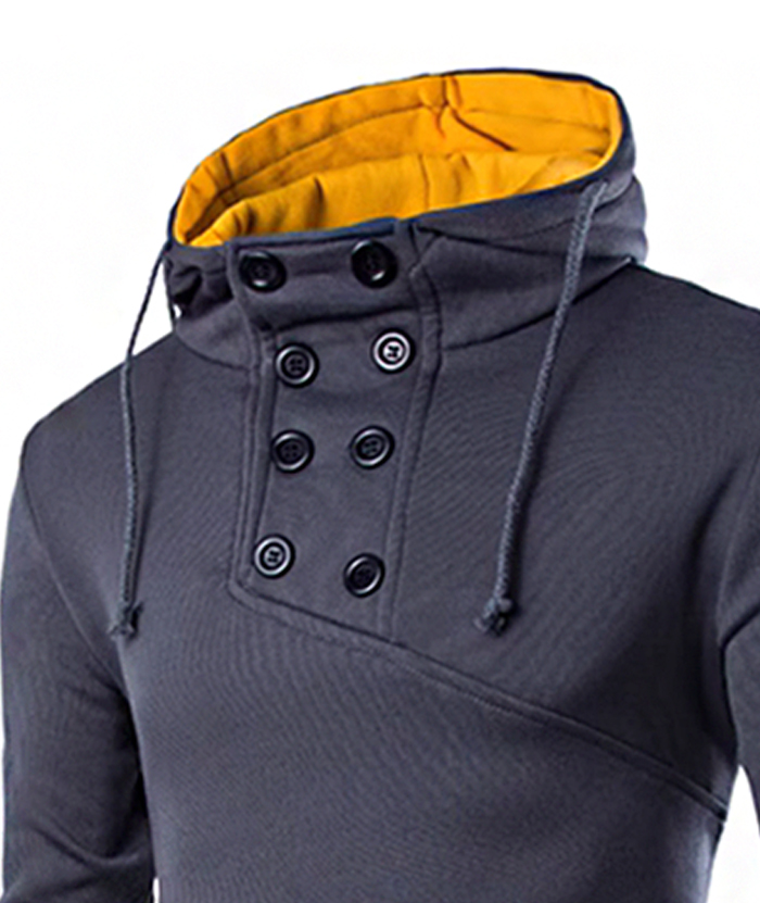 ZITY Men's Button Collar Long Sleeve with Pocket Casual Hoodie-DUMFH05036|Zitysports