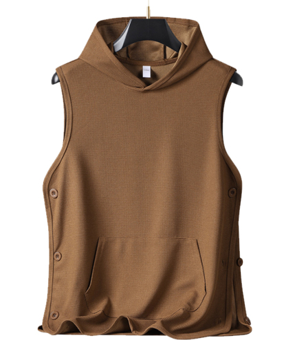 ZITY Men's Side Button Closure Sleeveless Hoodie-DUMHD05405|Zitysports