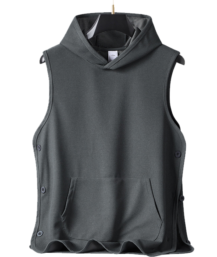 ZITY Men's Side Button Closure Sleeveless Hoodie-DUMHD05405|Zitysports