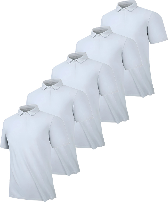 5 Pack Men's Button Up Workout Dry Fit Polo Shirt-DZUHE00186