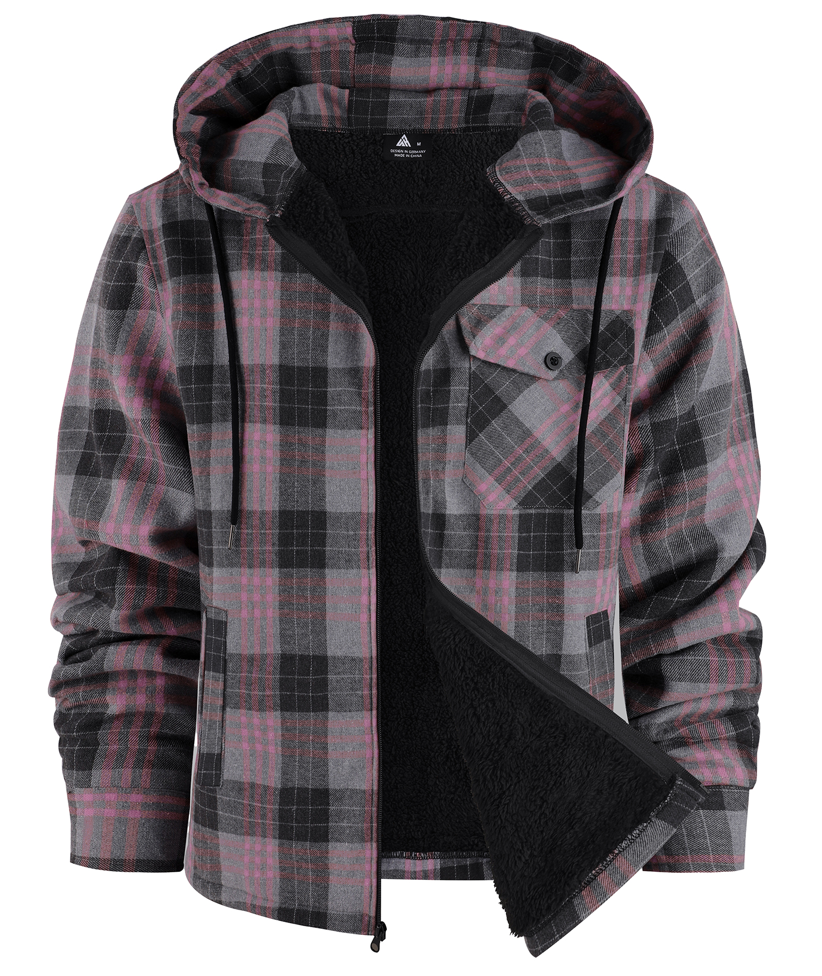 ZITY Men's Autumn Winter Plaid Thick Sherpa Line Hoodie-CUMJA05731