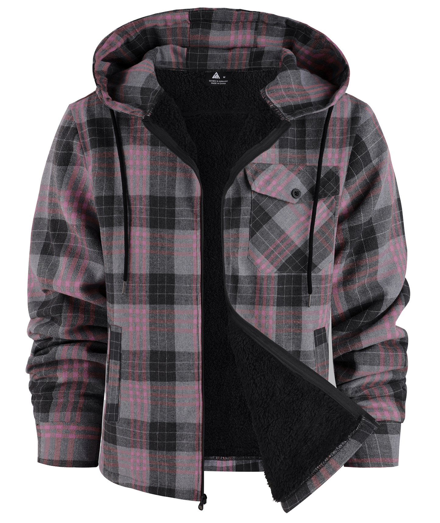 ZITY Men's Autumn Winter Plaid Thick Sherpa Line Hoodie-CUMJA05731