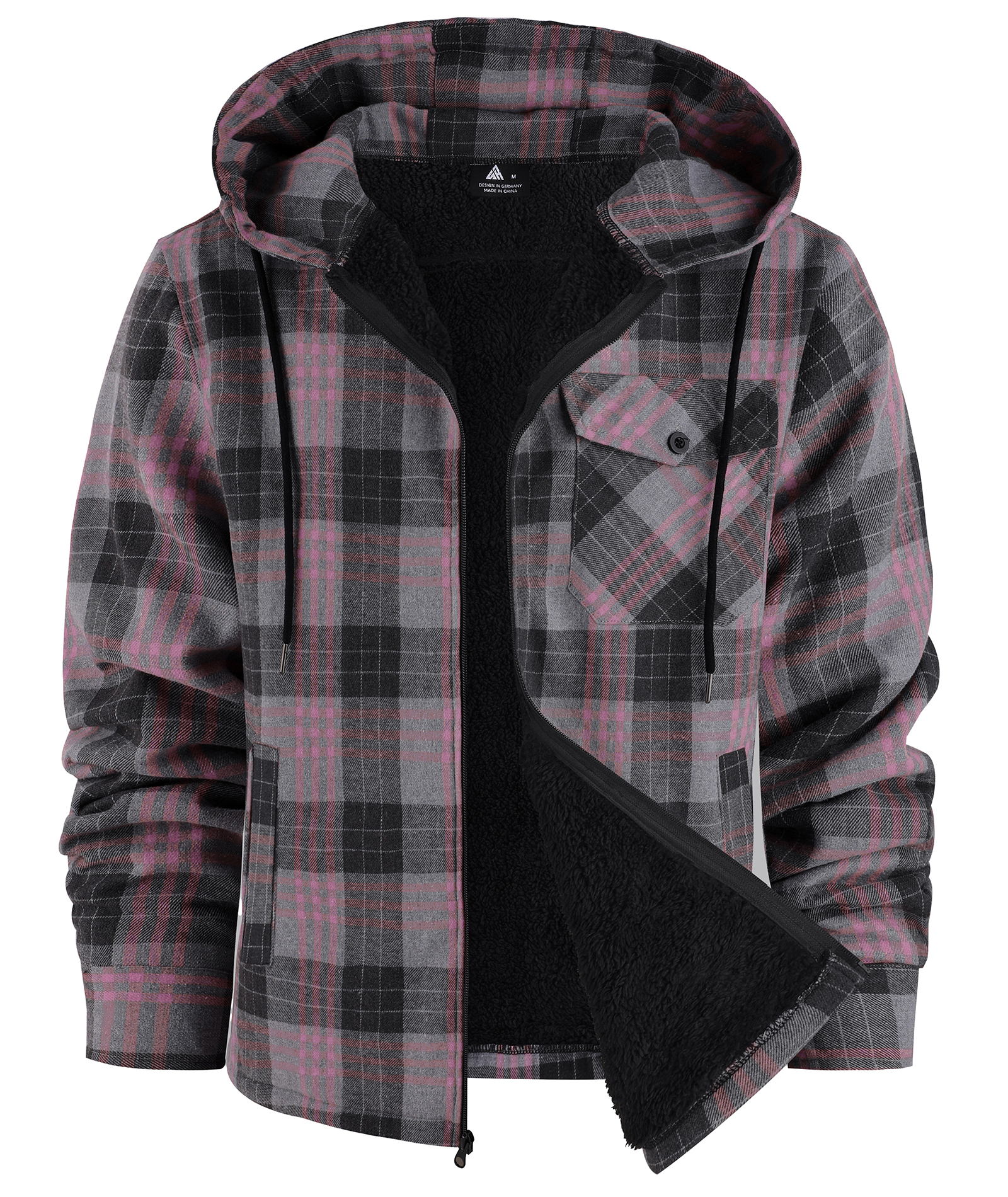 ZITY Men's Autumn Winter Plaid Thick Sherpa Line Hoodie-CUMJA05731