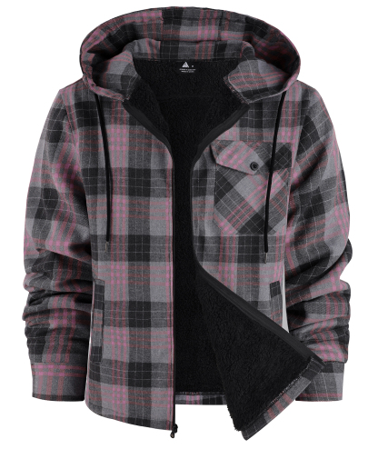 ZITY Men's Autumn Winter Plaid Thick Sherpa Line Hoodie-CUMJA05731