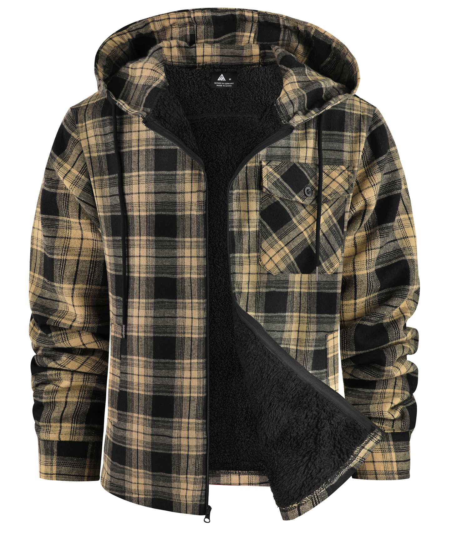 ZITY Men's Autumn Winter Plaid Thick Sherpa Line Hoodie-CUMJA05731