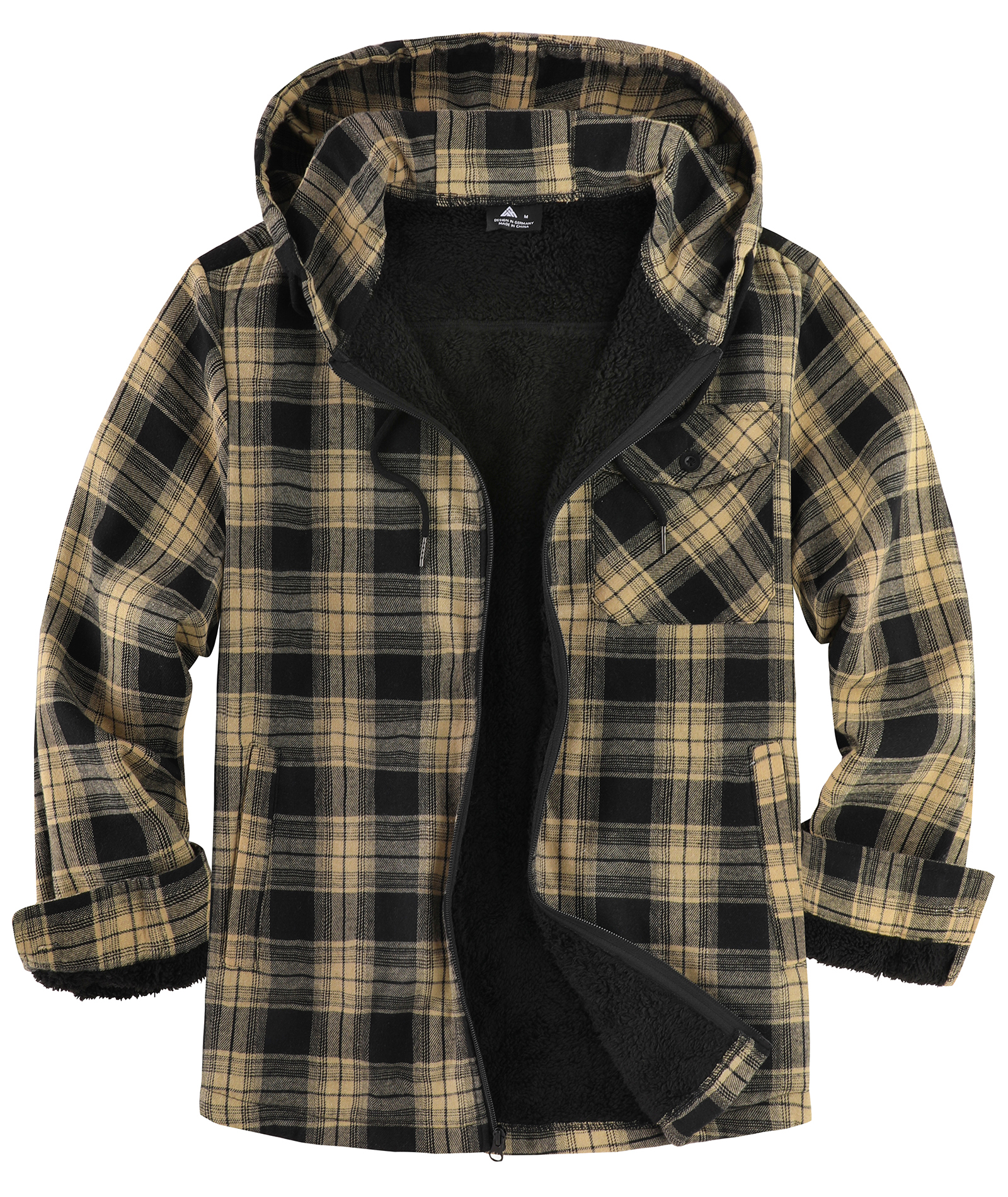 ZITY Men's Autumn Winter Plaid Thick Sherpa Line Hoodie-CUMJA05731