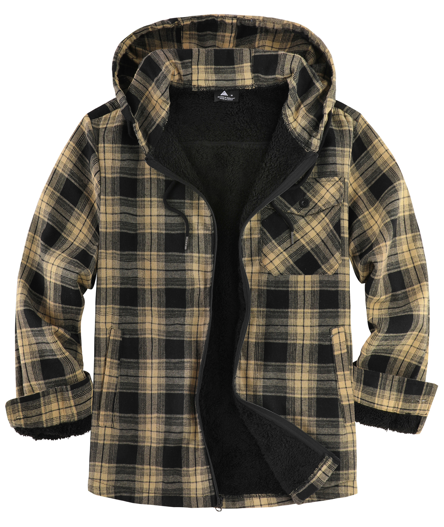 ZITY Men's Autumn Winter Plaid Thick Sherpa Line Hoodie-CUMJA05731