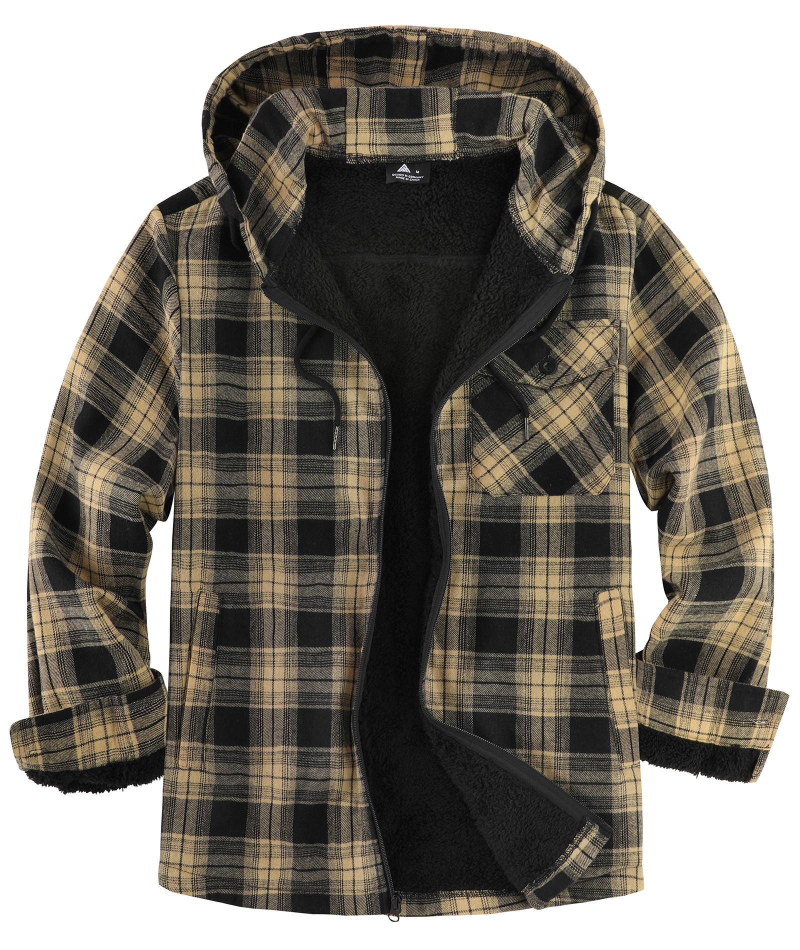 ZITY Men's Autumn Winter Plaid Thick Sherpa Line Hoodie-CUMJA05731