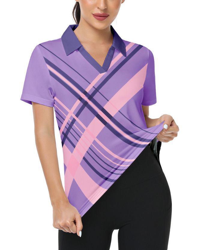 ZITY Women's Slim Fit Fit Stripe Pattern Golf Polo Shirt-CFWTX00040