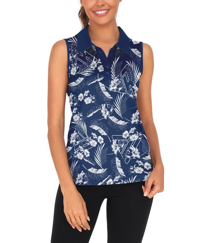 ZITY  Women's Sleeveless Slim Fit Printed Golf Polo Shirt-CUWBP02146