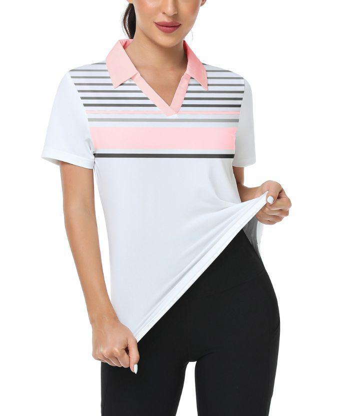 ZITY Women's Quick Dry Striped Slim Fit Golf Polo Shirt-CFWZZ00049