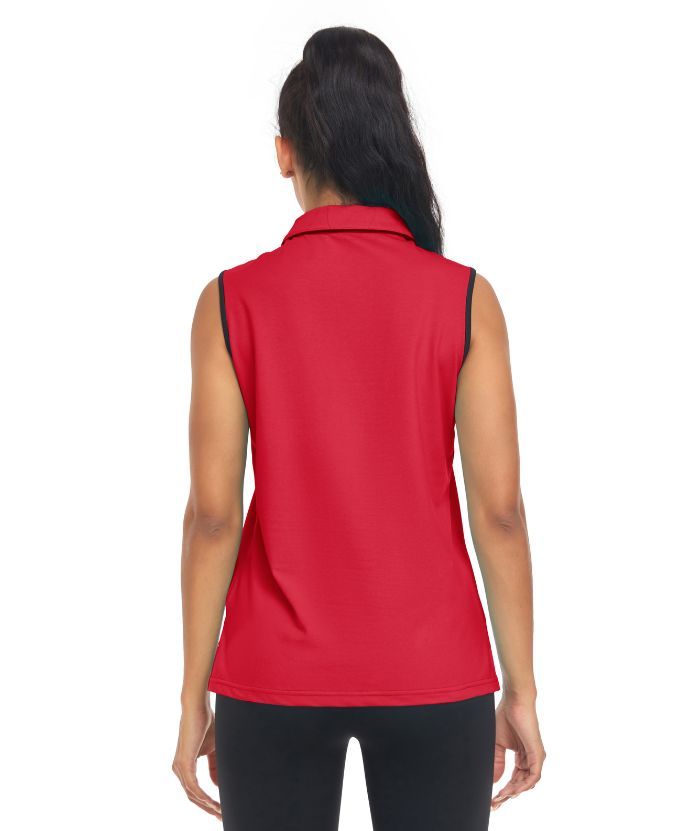 ZITY Women's Sleeveless Quarter Zip Golf Polo Shirt-CUWPO01362