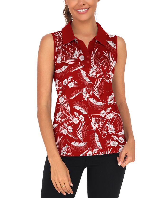 ZITY  Women's Sleeveless Slim Fit Printed Golf Polo Shirt-CUWBP02146