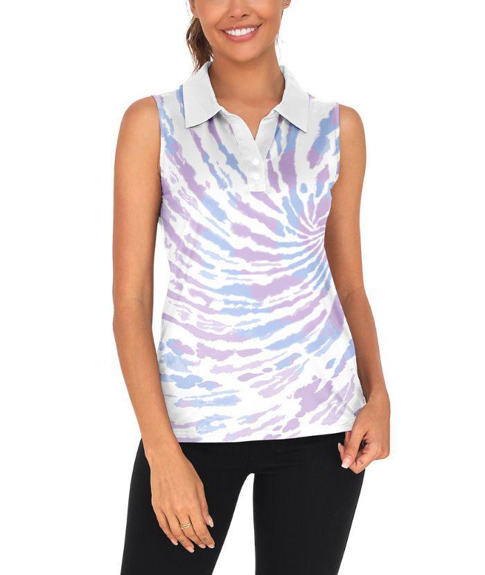 ZITY Women's Sleeveless Printed Slim Fit Golf Polo Shirt-CUWBP02215