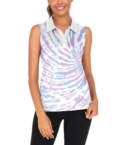 ZITY Women's Sleeveless Printed Slim Fit Golf Polo Shirt-CUWBP02215