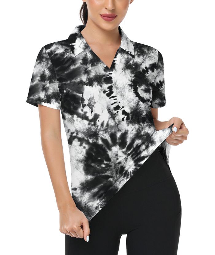 ZITY Women's Fireworks Tie Dye Slim Fit Golf Polo Shirt-CUWPO02221
