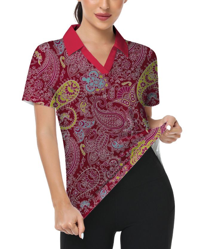 ZITY Women's Slim Fit Flower Print Summer Golf Polo Shirt-CUWPO01007