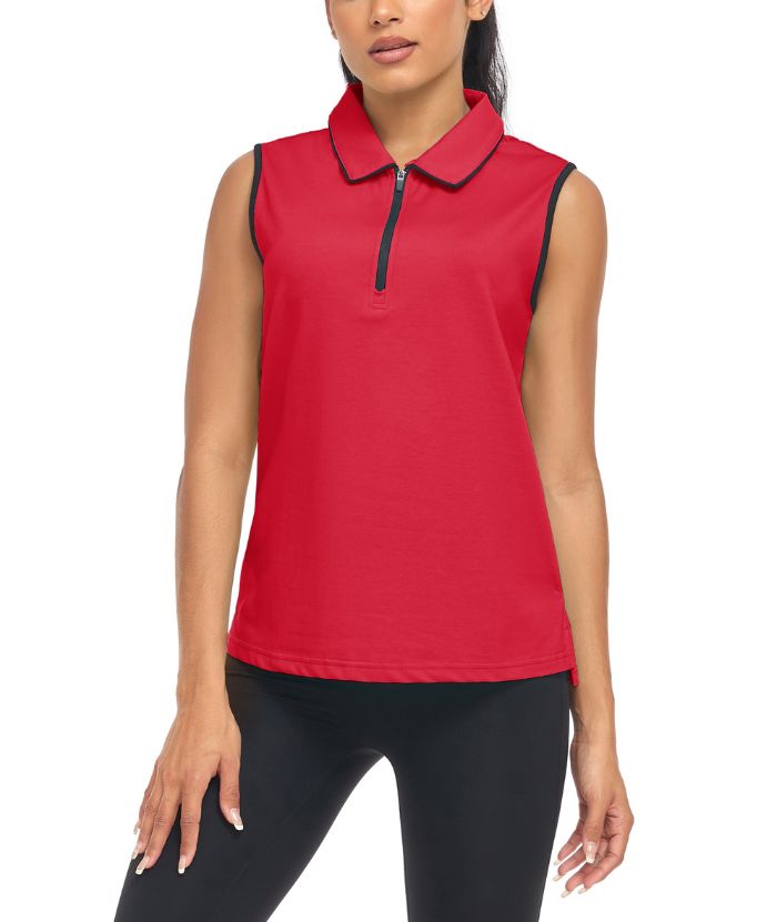 ZITY Women's Sleeveless Quarter Zip Golf Polo Shirt-CUWPO01362