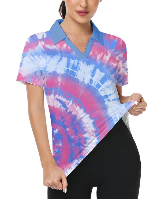ZITY Women's Tie Dye Slim Fit Golf Polo Shirt-CFWZZ00040