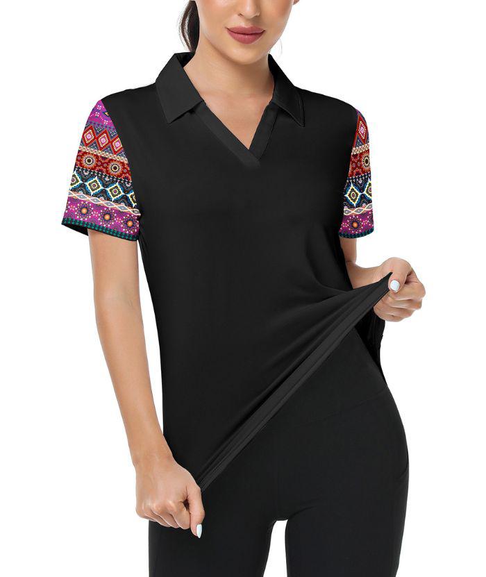 ZITY Women's Slim Fit Sleeve Printed Golf Polo Shirt-CUWPO01009