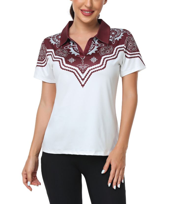 ZITY Women's Printed Slim Fit Golf Polo Shirt-CUWPO01015