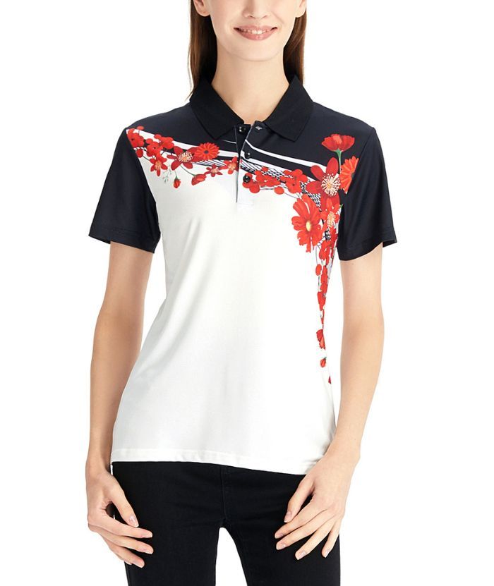 ZITY Women's Floral Print Casual Golf Polo Shirt-CFWZZ00012