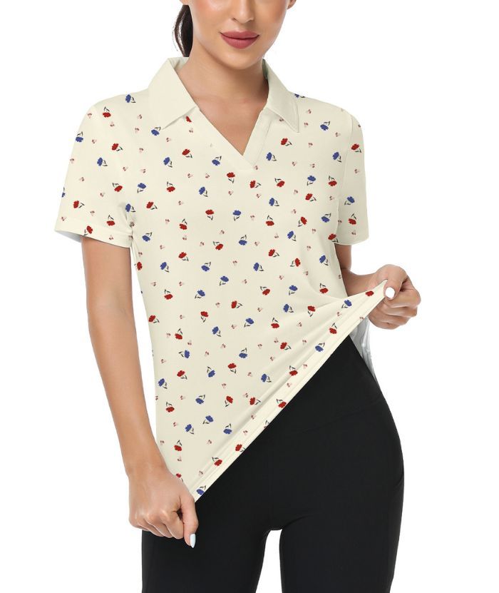 Wholesale Women's Butterfly Print Slim Fit Golf Polo Shirt | Zitysports