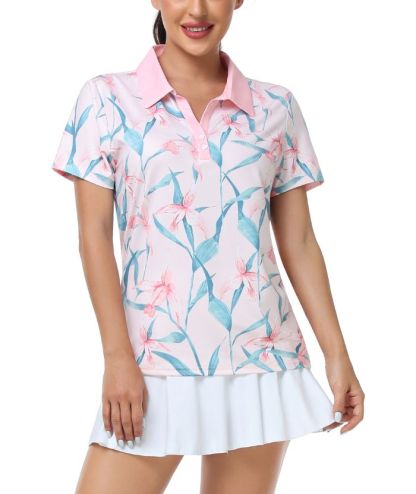 ZITY Women's Floral Print Dri Fit Golf Polo Shirt-CUWPO01343