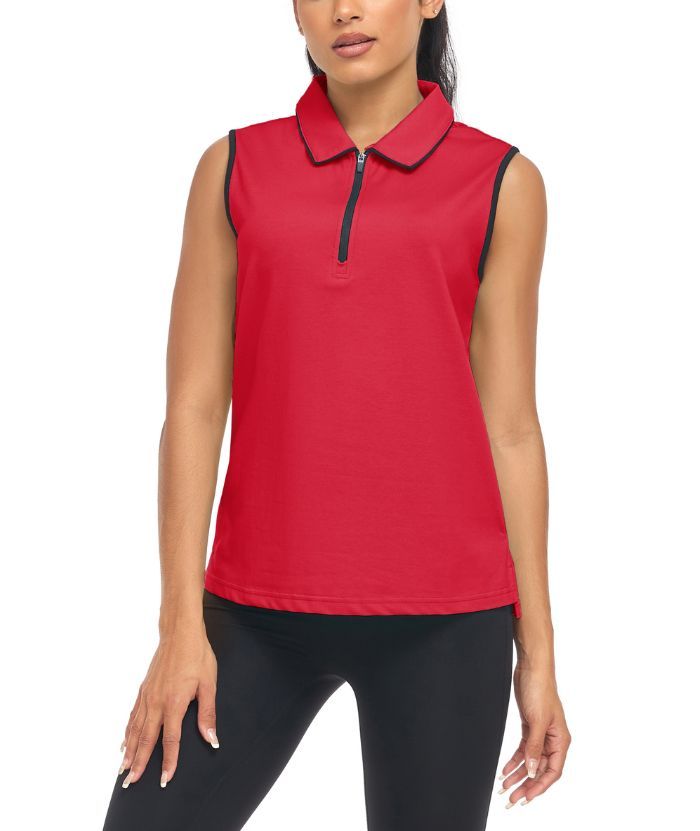 ZITY Women's Sleeveless Quarter Zip Golf Polo Shirt-CUWPO01362