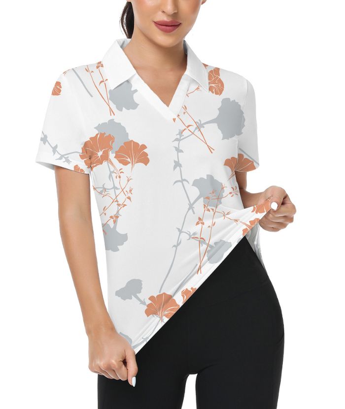 ZITY Women's Dri Fit Flower Print Golf Polo Shirt-CUWPO01347