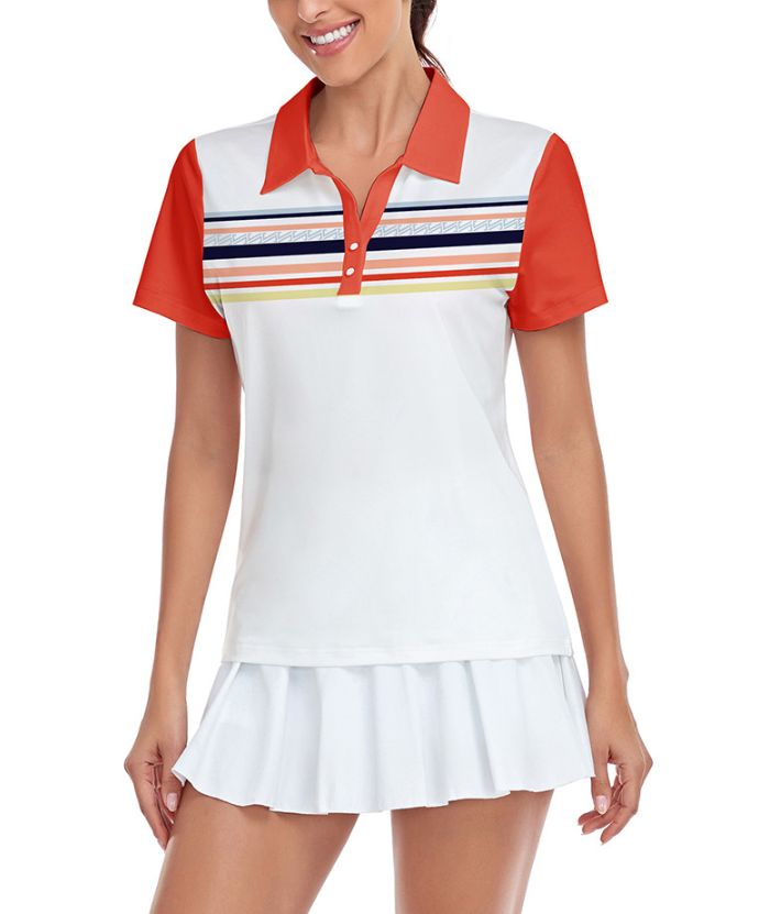ZITY Women's Striped Casual Slim Fit Golf Polo Shirt-CUWPO01351