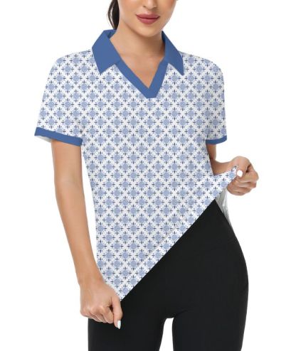 ZITY Women's Ethnic Pattern Slim Fit Golf Polo Shirt-CUWPO01353