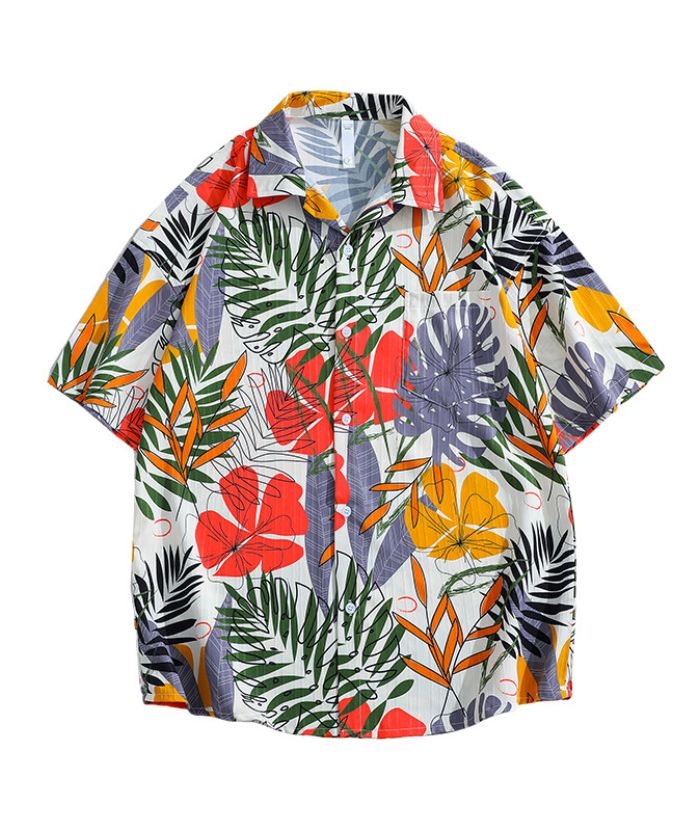 ZITY Men's  Casual Button Down Floral and Leaf Printed Shirt-DUMST06207