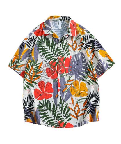 ZITY Men's  Casual Button Down Floral and Leaf Printed Shirt-DUMST06207