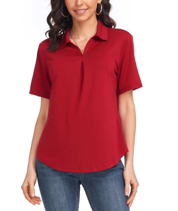 ZITY Women's Slim Fit Solid Color Casual Polo Shirt-CUWPO01496