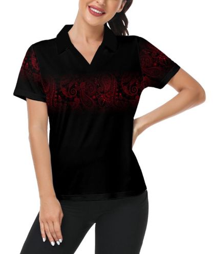 ZITY Women's Cashew Flower Print Casual Golf Polo Shirt-CUWPO02025