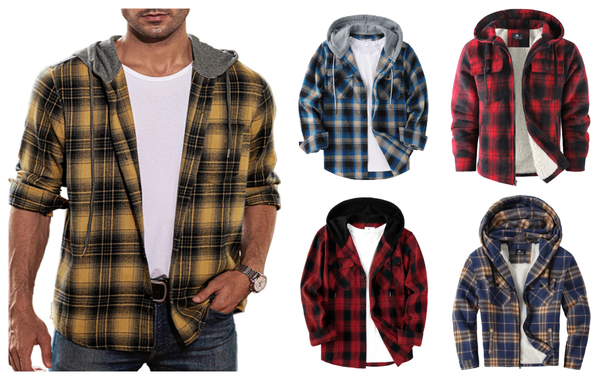 men's flannel hoodie shirts