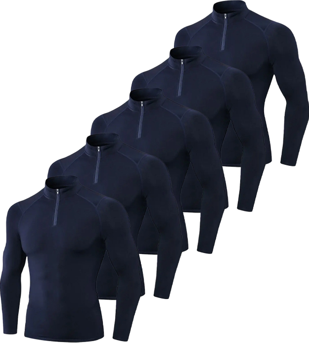 5 Pack Men's Quarter Zip Sports Compression Shirt-DZUHE00188