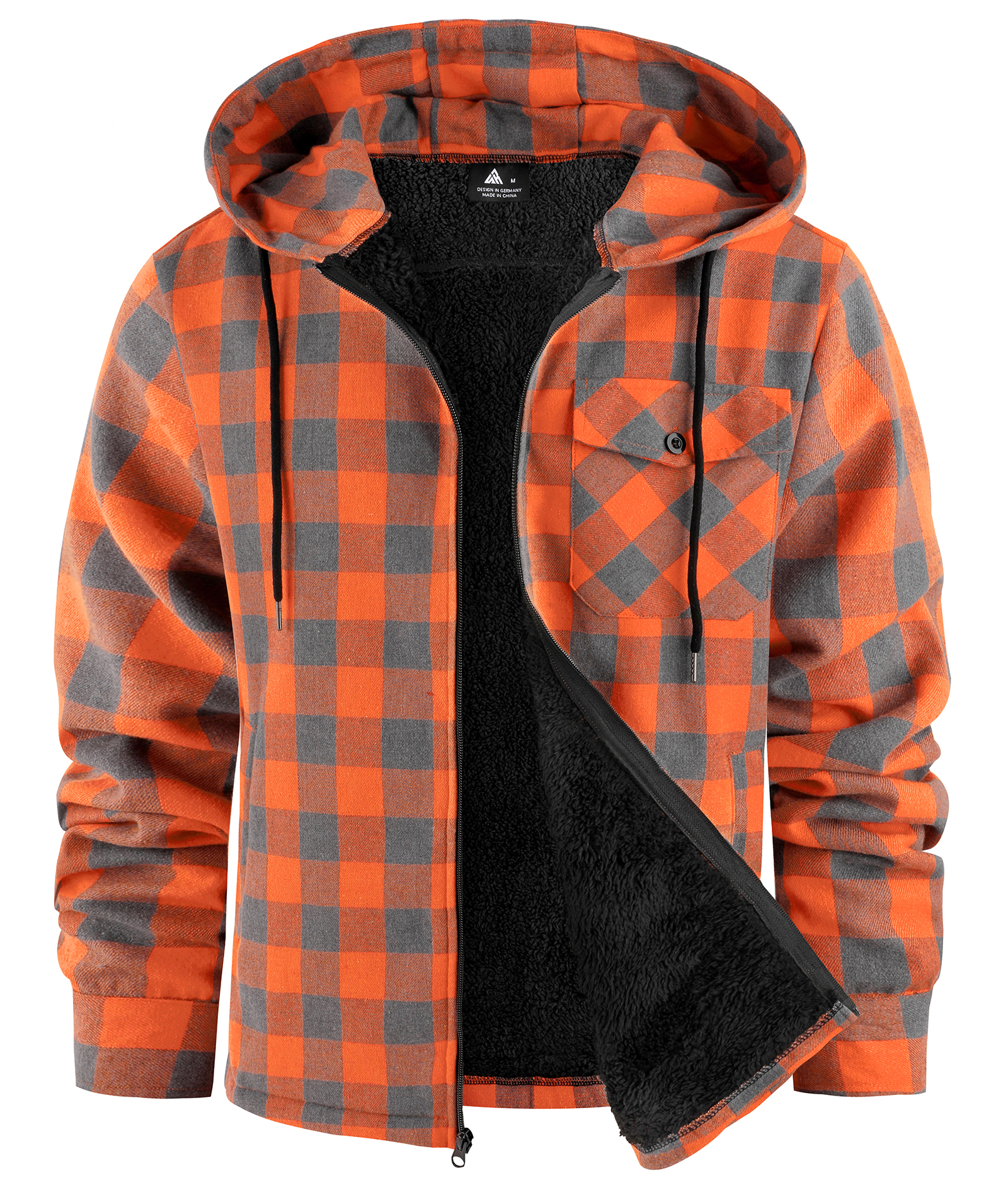 ZITY Men's Autumn Winter Plaid Thick Sherpa Line Hoodie-CUMJA05731