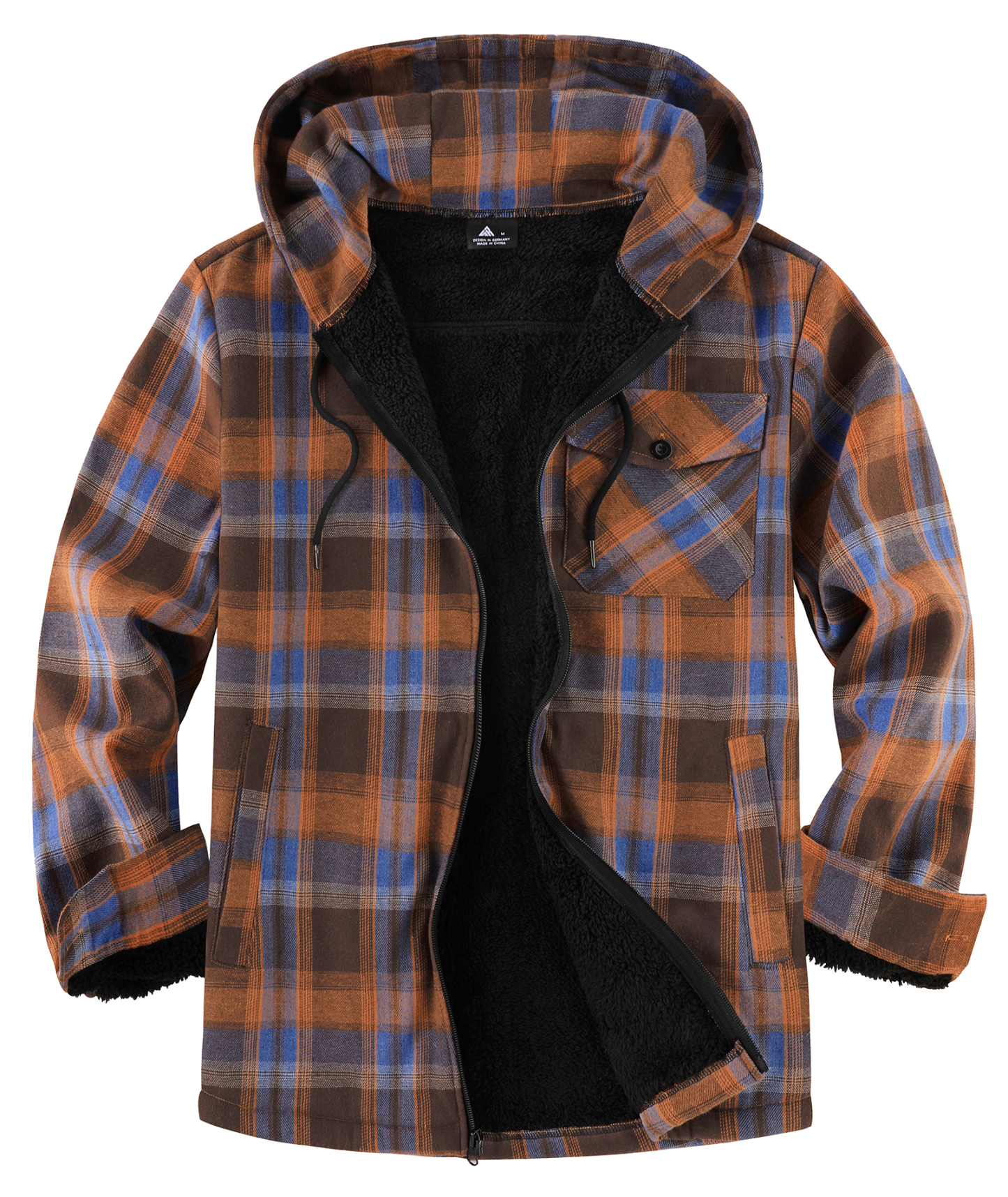 ZITY Men's Autumn Winter Plaid Thick Sherpa Line Hoodie-CUMJA05731