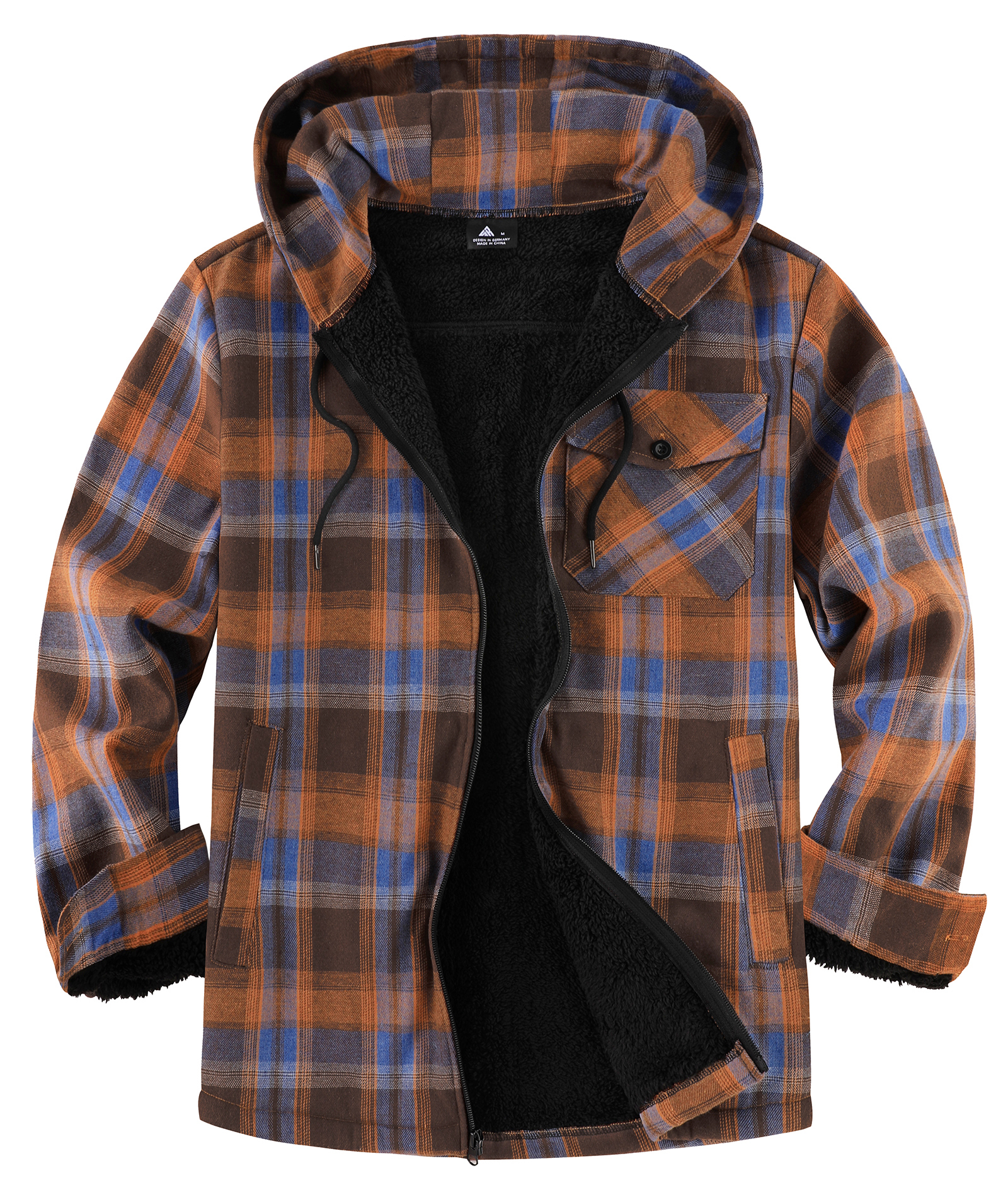 ZITY Men's Autumn Winter Plaid Thick Sherpa Line Hoodie-CUMJA05731