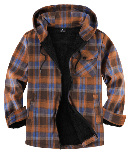 ZITY Men's Autumn Winter Plaid Thick Sherpa Line Hoodie-CUMJA05731