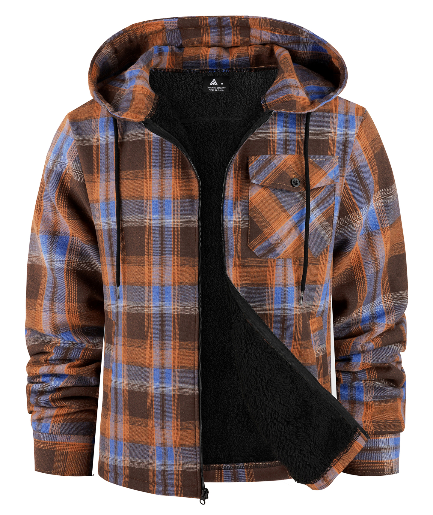 ZITY Men's Autumn Winter Plaid Thick Sherpa Line Hoodie-CUMJA05731