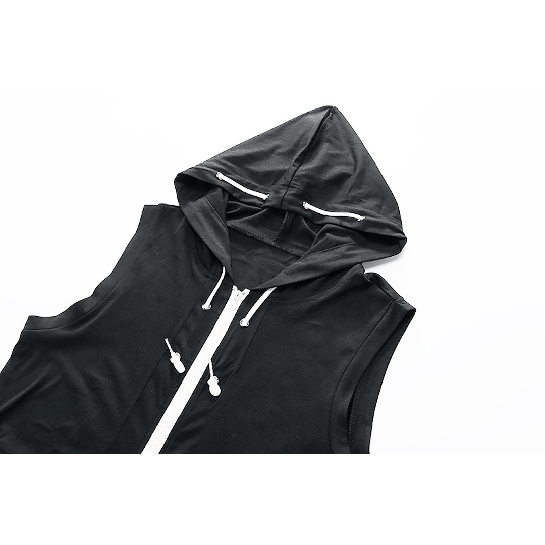 ZITY Men's Sleeveless Fitness Hooded Zipper Drawstring Hoodie-DUMMG05238|Zitysports