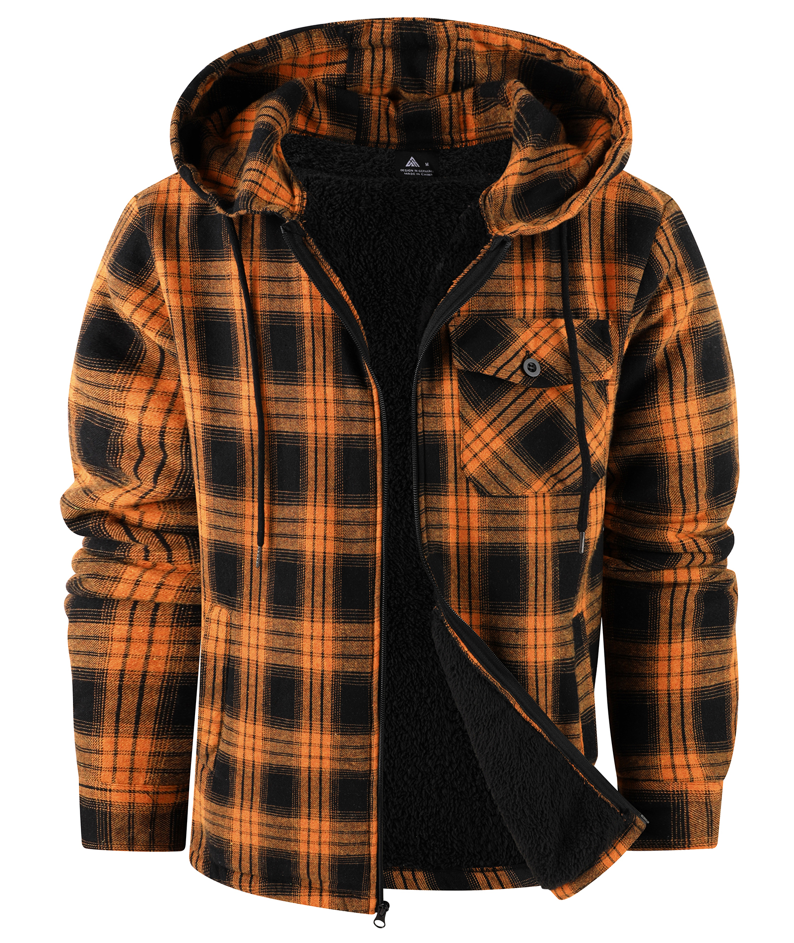 ZITY Men's Autumn Winter Plaid Thick Sherpa Line Hoodie-CUMJA05731
