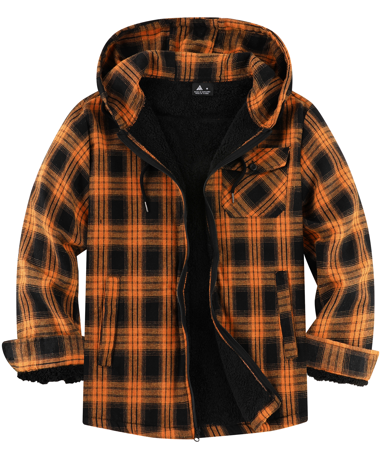 ZITY Men's Autumn Winter Plaid Thick Sherpa Line Hoodie-CUMJA05731