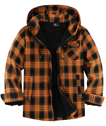 ZITY Men's Autumn Winter Plaid Thick Sherpa Line Hoodie-CUMJA05731