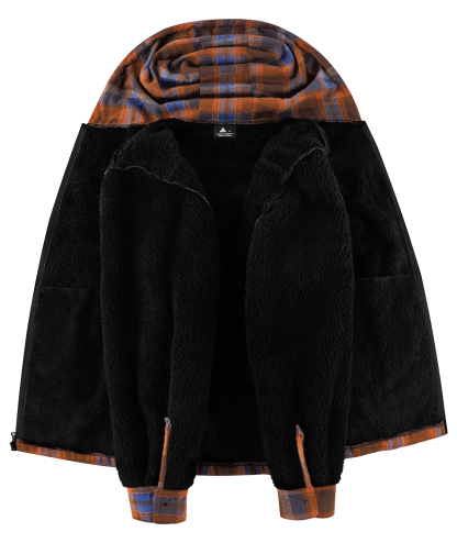 ZITY Men's Autumn Winter Plaid Thick Sherpa Line Hoodie-CUMJA05731