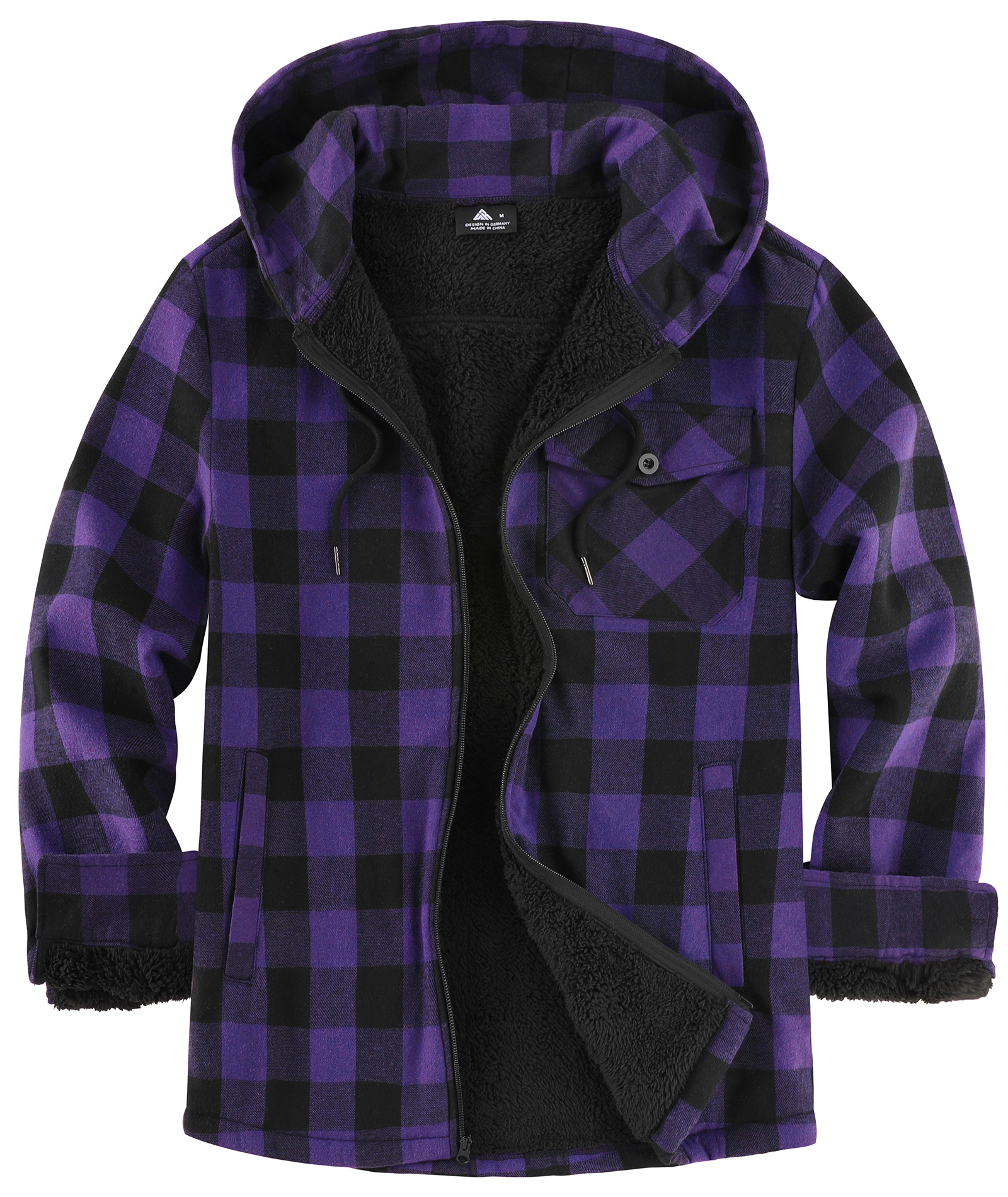 ZITY Men's Autumn Winter Plaid Thick Sherpa Line Hoodie-CUMJA05731