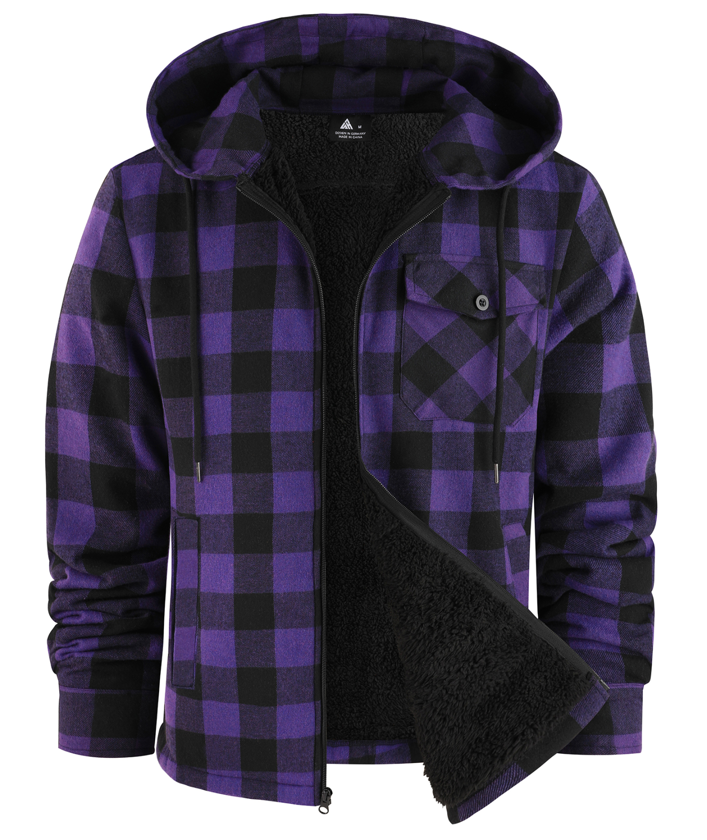 ZITY Men's Autumn Winter Plaid Thick Sherpa Line Hoodie-CUMJA05731